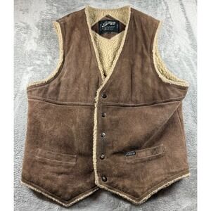 Vtg Studio 33 Leather Sherpa Vest Brown Western Suede Lined Men's Large‎ Korea